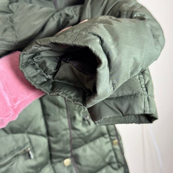 Larry Levine Down Puffer Mid Length Coat Removable Hood Fur Trim Olive Green S - Picture 6 of 10